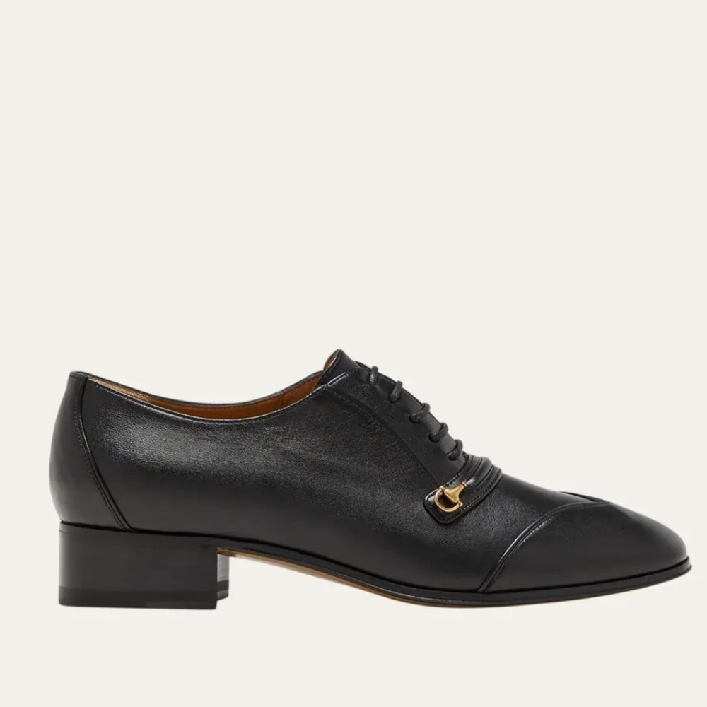 Gucci NIB NWT Nolan Malaga leather lace up black loafers women’s 37.5